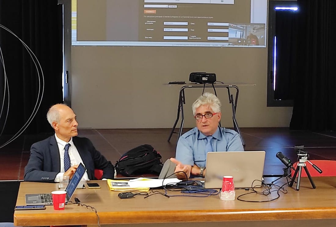 Giacomo Cao e Giacomo Sciortino al primo incontro del Distretto aerospaziale virtuale ASI