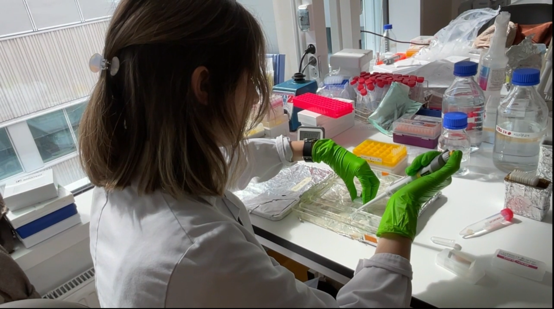 Una ricercatrice esegue un esperimento in remoto per il progetto RIALE-EU